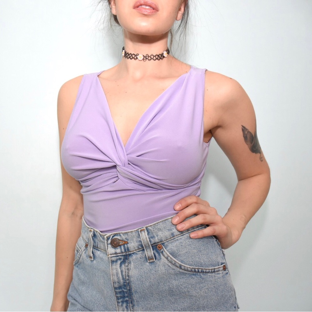 Vintage 90s Lavender Purple Twist Front V-Neck